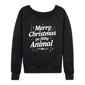 Women's - Home Alone - Merry Christmas Filthy Animal Lightweight French Terry Wide Neck Long Sleeve Shirt - 1 of 4