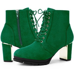 BLISSFUL STEP Women's Round Toe Lace Up Chunky Heel Combat Boots - 1 of 4