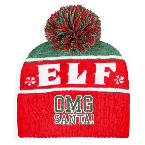 Elf The Movie Embroidered OMG Santa! Cuff Pom Christmas Adult Beanie Hat Red - 1 of 4