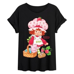 Women's - Strawberry Shortcake - Custard In Basket Oversized Graphic T-Shirt - 1 of 4