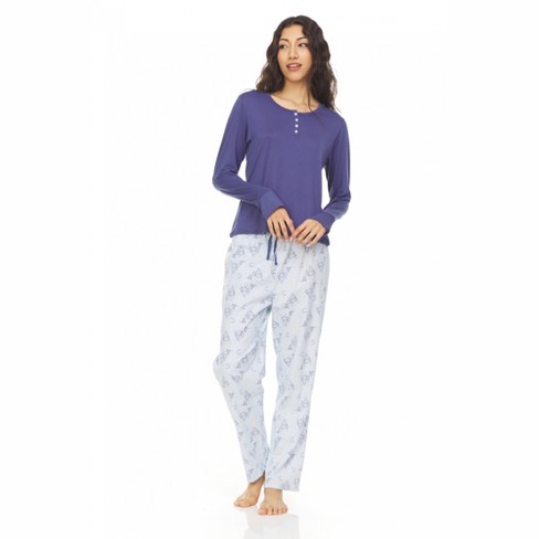 Women's Placket Long Sleeve Top With Pants, 2-piece Pajama Set For ...
