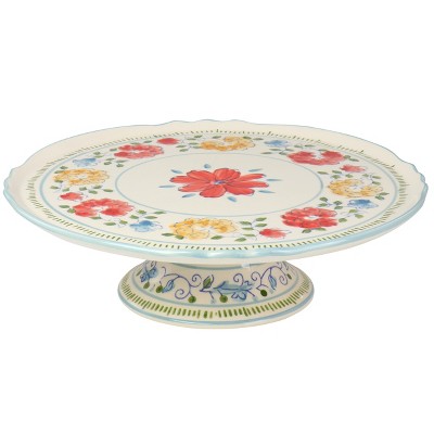 Gibson Elite Anaya 12 Inch Hand Painted Stoneware Cake Stand