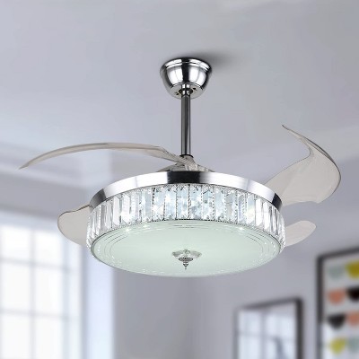Ludomide 42" Modern Crystal Chandelier Ceiling Fan with Lights and Remote, Retractable Chandelier Fan for Bedroom Dining Room
