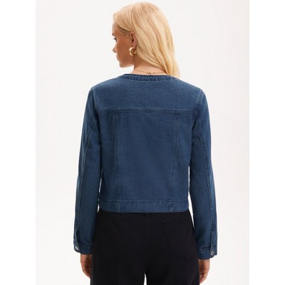 INSPIRE CHIC Women's Crew Neck Western Long Sleeve Chest Pockets Denim Cropped Jean Jackets XX-Large Vintage Blue — фото 2