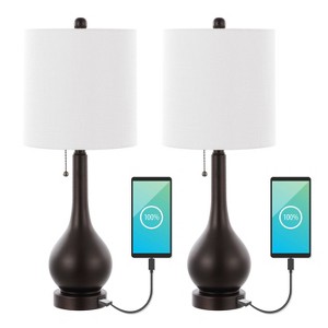 (Set of 2) 24" Tyler Gourd Iron LED Table Lamps with Pull-Chain with Dual USB Charging Port - JONATHAN Y - 1 of 4