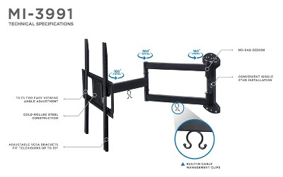 Full Motion Black Steel TV Wall Mount with 24 Inch Extension