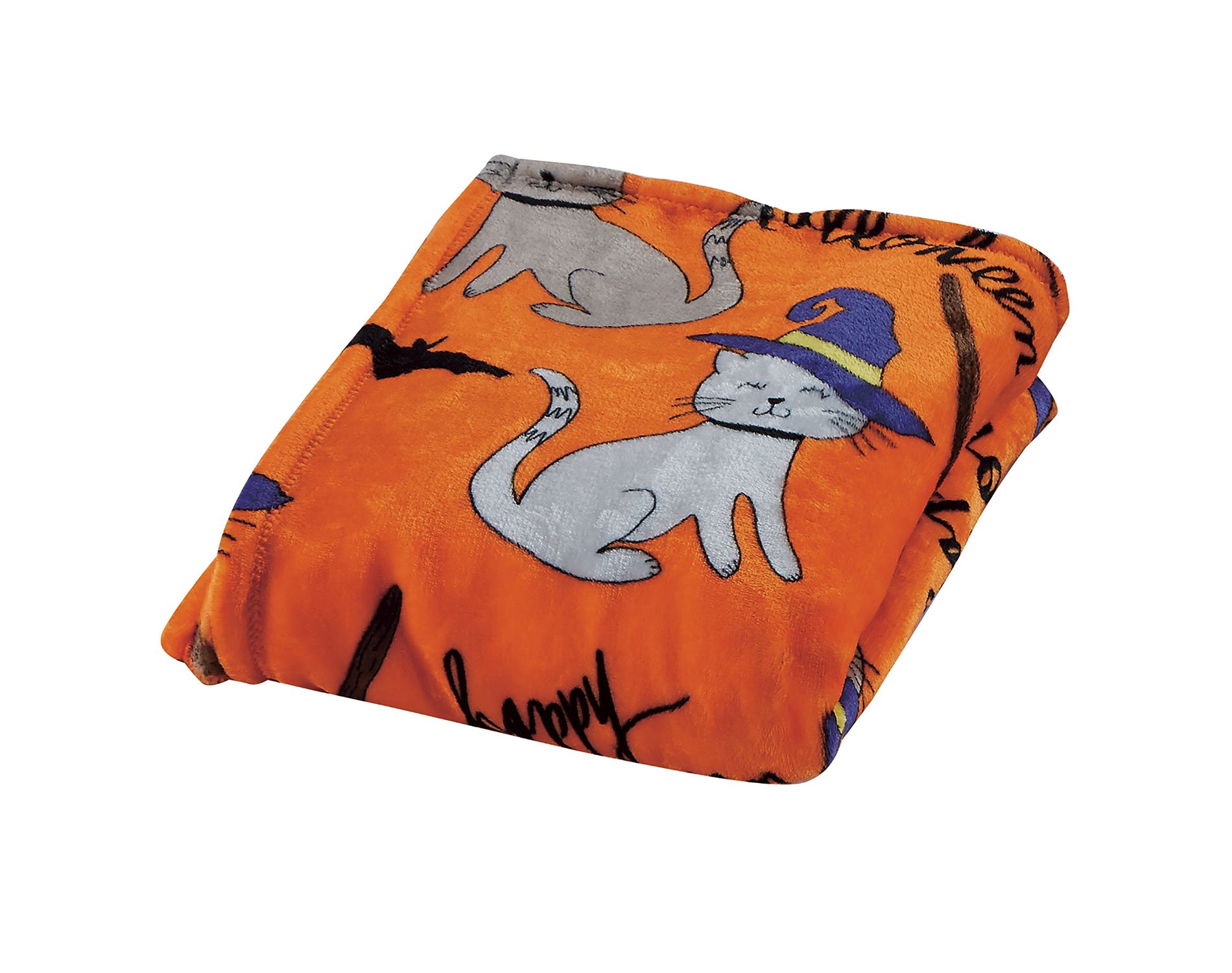 Plazatex Halloween Cats plush Decorative Halloween Machine Washable Throw 50" X 60" Orange