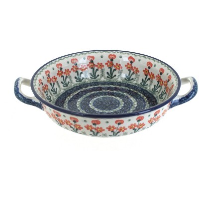 Blue Rose Polish Pottery 419 Ceramika Artystyczna Small Round Casserole with Handles