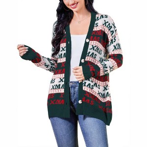 Whizmax Women's Ugly Christmas Sweater Open Front Caidigans Knitted Long Sleeve Sweaters Cardigan - 1 of 4