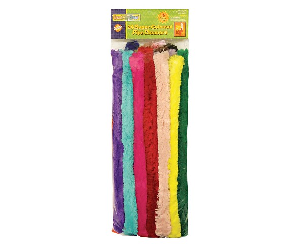 Chenille Kraft&#174; Super Colossal Pipe Cleaners, 18" x 1", Metal Wire, Polyester - 24 Colors