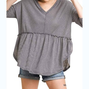 Women's Babydoll Striped Top - umgee - 1 of 4