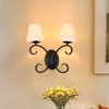PAKOKULA Matte Black Farmhouse Double Wall Sconce with White FabricShade - 2 of 4