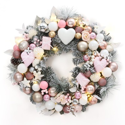 24 Inch Prelit Christmas Wreath for Front Door, Waterproof Artificial Christmas Wreath with 20 Led Lights