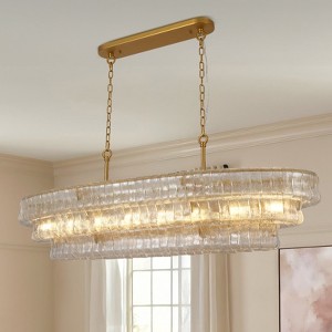 CityFurn 8-Light Brass Rectangle Chandelier With Clear Glass - 1 of 4