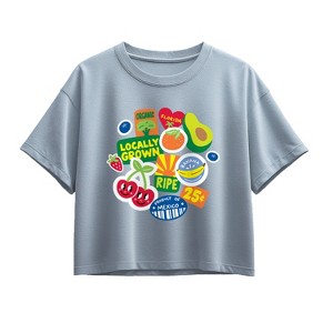 Girls' - Instant Message - Fruit Stamps Short Sleeve Boxy Graphic T-Shirt - 1 of 3