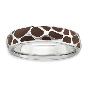 Black Bow Jewelry 4.5mm Silver and Enamel Stackable Animal Brown Print Band - 1 of 4