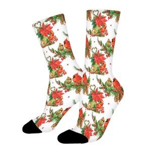 Christmas Bird Women Printed Crew Socks Funny Funky Socks Soft Polyester Novelty Gifts for Artists Men - 1 of 1
