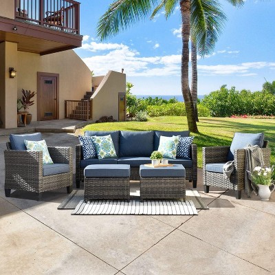 XIZZI 5 Pieces Sets Modern Wicker Patio Sectional Sofa with Ottomans