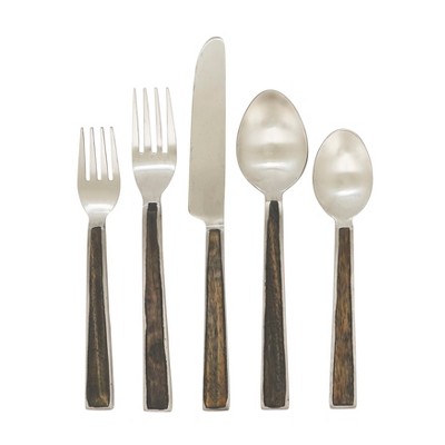 Saro Lifestyle Artisanal Wood Inlay Flatware (Set of 5), Brown
