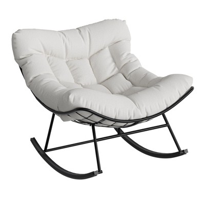 Outdoor Patio Rocking Chair, Modern Metal Lounge Rocker with Thick 5'' Cushion, 400lbs Capacity for Balcony, Backyard, Porch & Bedroom