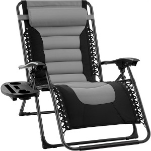 Best Choice Products Oversized Padded Zero Gravity Chair Folding Outdoor Patio Recliner W Side Tray Black gray Target