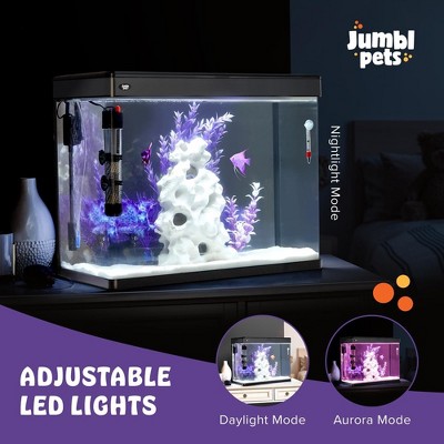 Premium 12-Gallon Black Glass Fish Aquarium Kit with LED Lighting