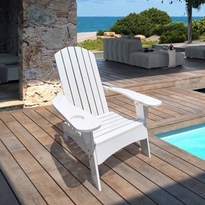 Aghana Digitals White Hardwood Adirondack Chair - Indoor/Outdoor Use, Umbrella Hole, Sloped Seat,