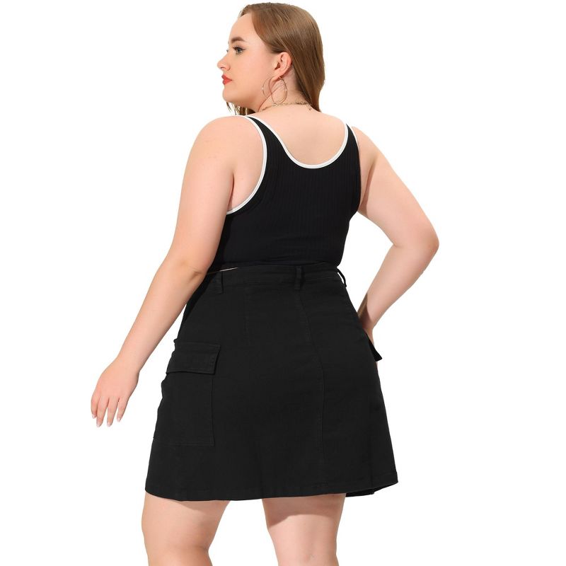 Agnes Orinda Women's Plus Size A-Line Zipper Front Flare Denim Mini Skirts, 4 of 6