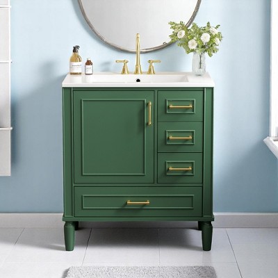 30" White Bathroom Vanity with Sink – Freestanding Vanity Cabinet with 3 Drawers,Floating Cabinet(Faucet Not Included)
