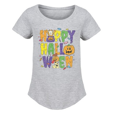 Girls' - Garfield - Happy Halloween Icons Fitted Short Sleeve Graphic T-Shirt
