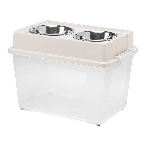 PawHut Large Elevated Dog Bowls with Storage Drawer Containing 11L  Capacity, Raised Dog Bowl Stand Pet Food Bowl Dog Feeding Station, White