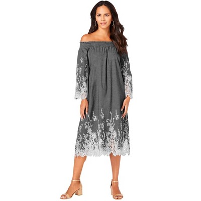 Roaman's Women's Plus Size Eyelet Off-The-Shoulder Dress