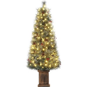 Artificial Christmas Tree Tabletop, Potted Christmas Tree with Berry Clusters, AC Plug in, for Front Door, Porch - 1 of 4