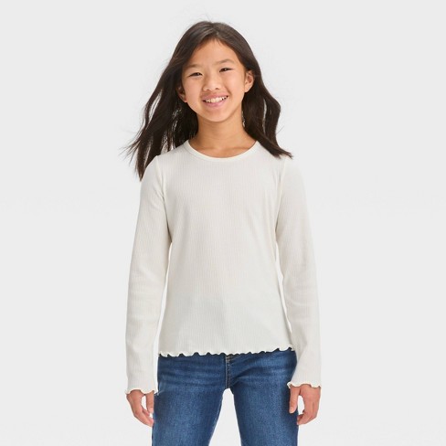 Target - Long Jack™ Cat T-shirt : Cream Ribbed Sleeve & Girls\' S