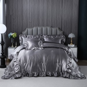 Satin Ruffle Comforter Set with Sheets – 8-Piece Bed in a Bag, Luxury Silk-Like Soft Bedding with Pillowcases & Cushion Cover - 1 of 4
