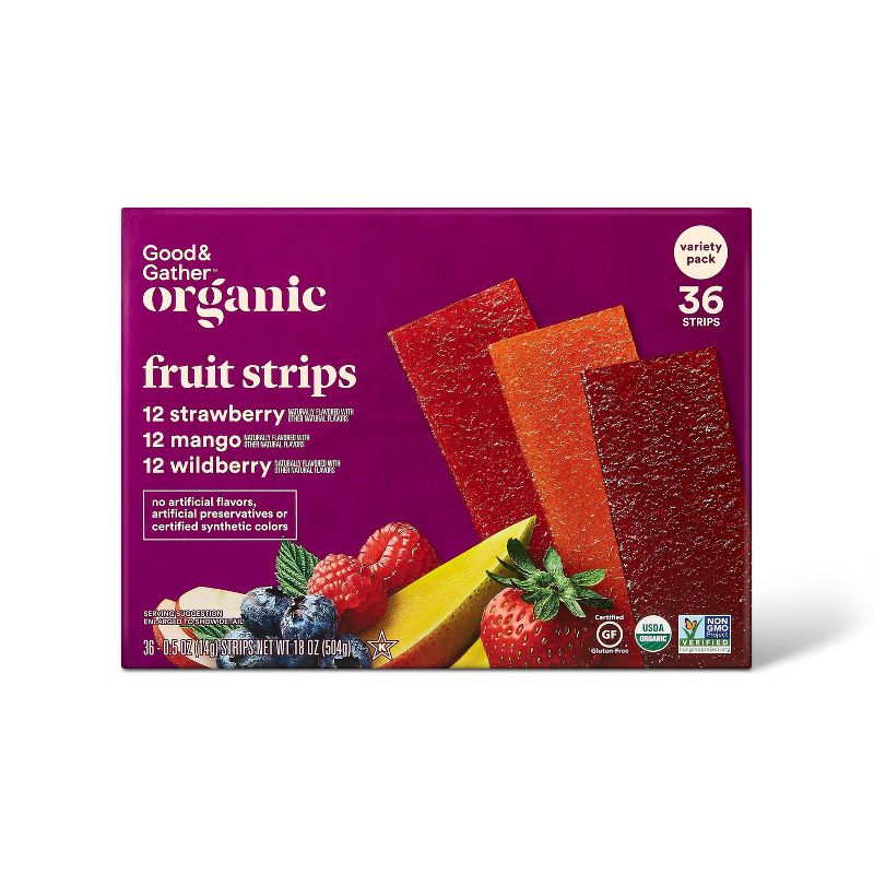 Organic Fruit Strip Variety Pack - Strawberry, Mango, Wildberry - 18oz/36ct - Good &#38; Gather&#8482;, 1 of 6