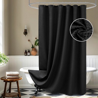 LunaLulinlk Black Waffle Textured Fabric Shower Curtain
