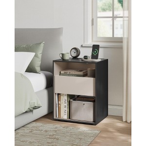 Modern Minimalist Nightstand with Charging Station & Drawer, Quick Tool-Free Assembly, Compact Side End Table, - 1 of 4