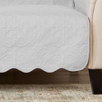 Medallion Stitched Quilted Sofa Protector in White & Stone Gray