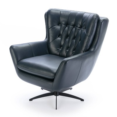 Clayton Midnight Blue Tufted Faux Leather Swivel Accent Chair