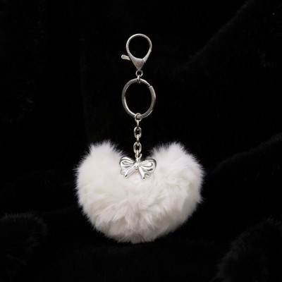 Alilang Plush Heart Keychain with Metal Clip and Bow Charm for Bags Backpacks Purses - White — фото 3