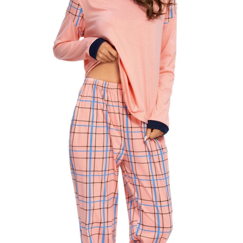 cheibear Womens Sleepwear Pjs Lounge Round Neck with Pants Nightwear Pajama Set, 5 of 6