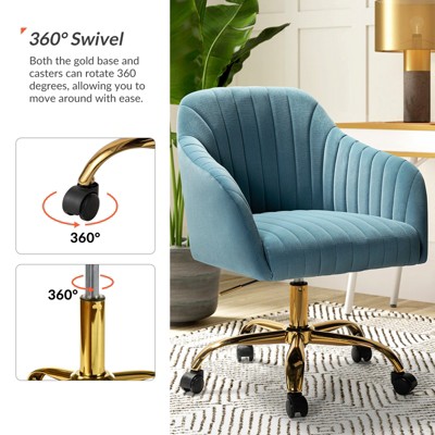Blue Velvet Adjustable Swivel Task Chair with Gold Metal Base