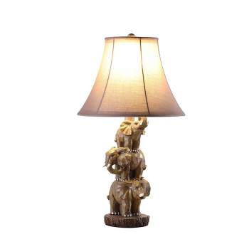 21" Wildlife 3 Stacked Elephant Polyresin Table lamp Brown - Ore International