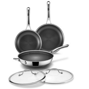 Aoibox 3-Piece Hybrid Stainless Steel Cookware Set with Lids, Non Stick, PFOA Free, Dishwasher & Oven Safe, Induction Compatible - 1 of 4
