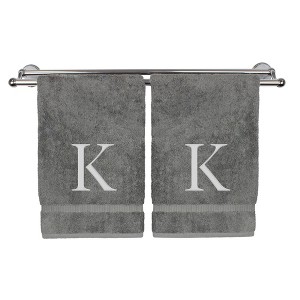 BC BARE COTTON Monogrammed Hand Towel, 100% Turkish Cotton - Set of 2 - Gray - Silver Block - 1 of 4