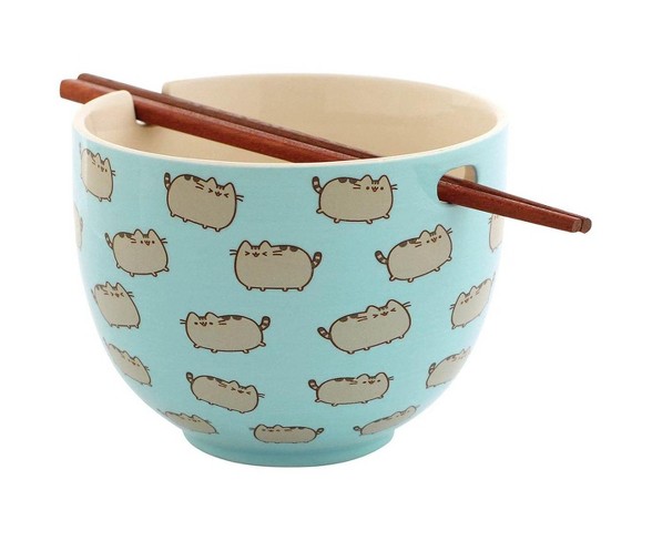 Enesco Pusheen the Cat Stoneware Rice  with Chopsticks