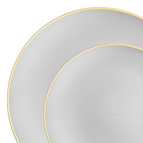 Smarty Had A Party Gray with Gold Organic Round Disposable Plastic Dinnerware Value Set (120 Dinner Plates and 120 Salad Plates) - image 1 of 3