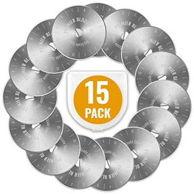 Tape Plus 45mm Rotary Cutter Blades - (15 Pack) Compatible with Fiskars, Olfa, Martelli Blades and More - Fabric Cutter Wheel