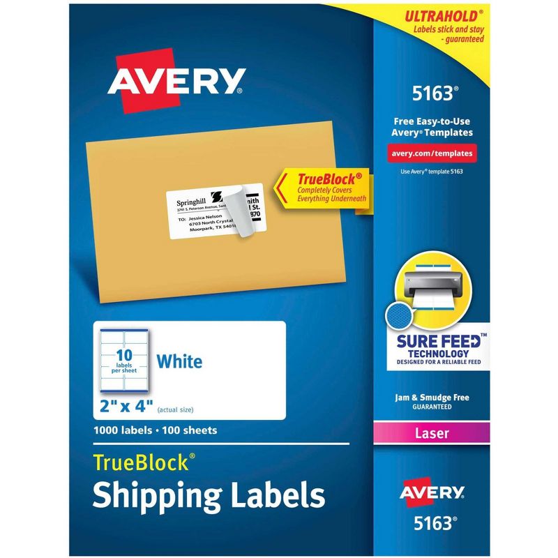 Avery TrueBlock Shipping Labels, Laser, 2 x 4 Inches, White, Pack of 1000, 1 of 3